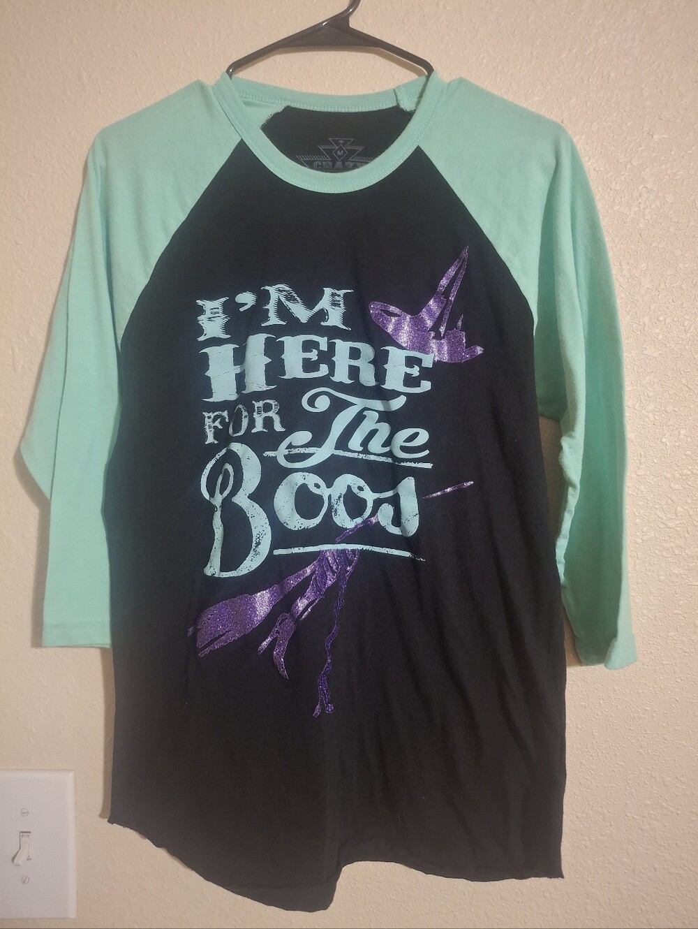 Crazy Train Black & Mint Raglan Top with Purple Metallic Graphic
